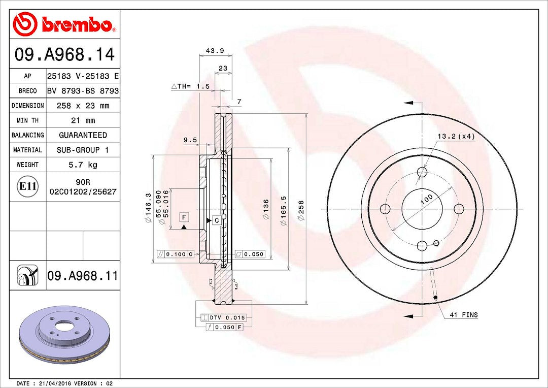 Brembo Components Not Hazardous To Health Brake Rotor 09A96811C02 - Disc