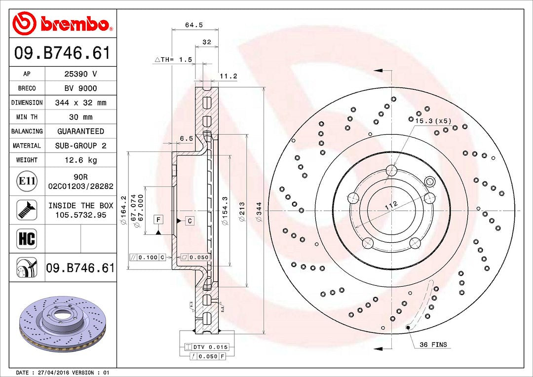 Brembo Components Not Hazardous To Health Brake Rotor 09B74661C02 - Disc