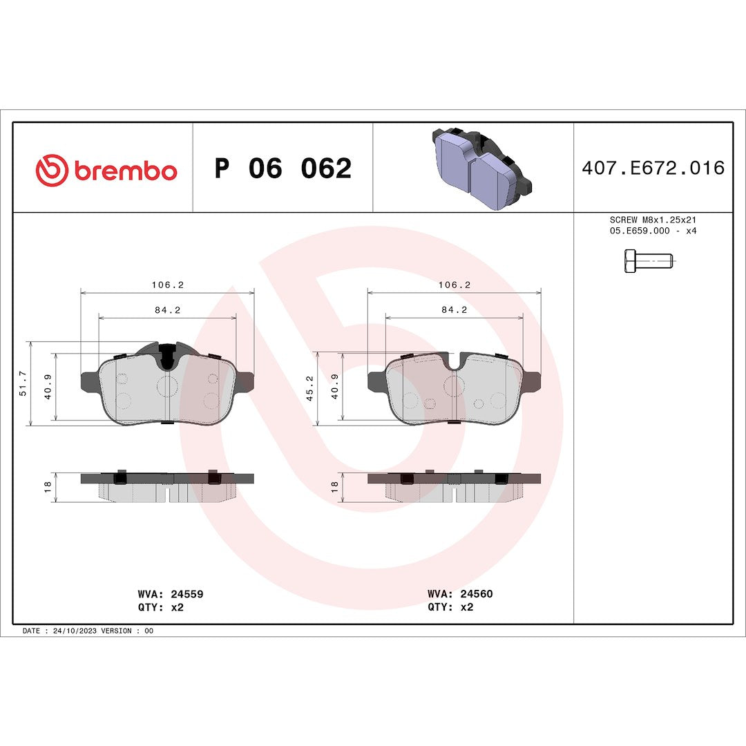 Brembo Premium Low-Met OE Equivalent Pad Brake Pad P06062 - Disc Set
