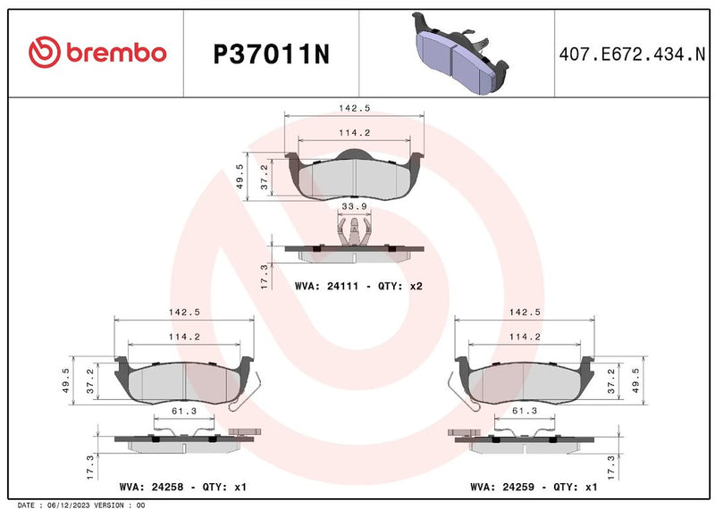 Brembo Premium Low-Met OE Equivalent Pad Brake Pad P37011N - Disc Set