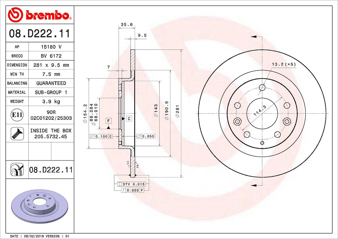 Brembo Components Not Hazardous To Health Brake Rotor 08D22211C02 - Disc
