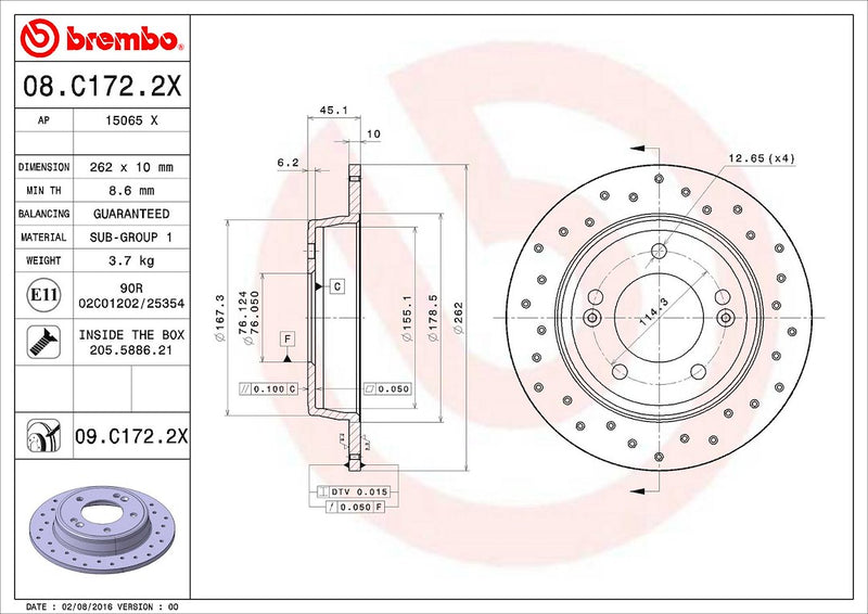 Brembo 08C1722XC02 Brake Rotor