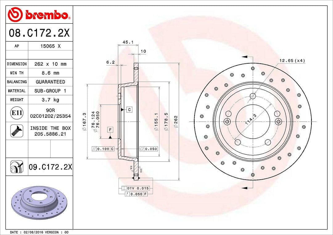 Brembo 08C1722XC02 Brake Rotor