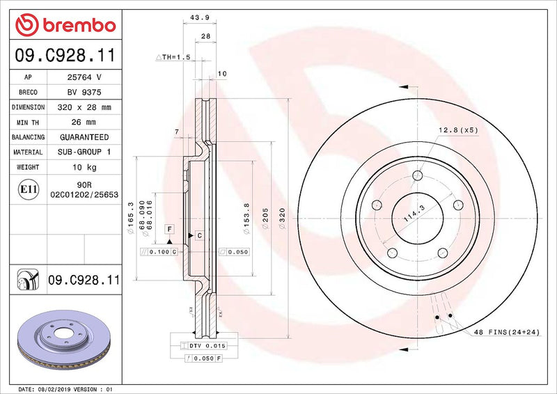Brembo Rust-Resistant Coating Brake Rotor 09C92811C02 - Disc
