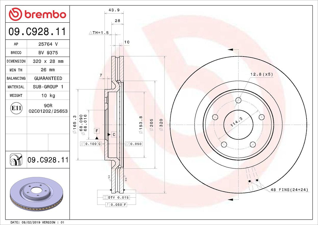 Brembo Rust-Resistant Coating Brake Rotor 09C92811C02 - Disc