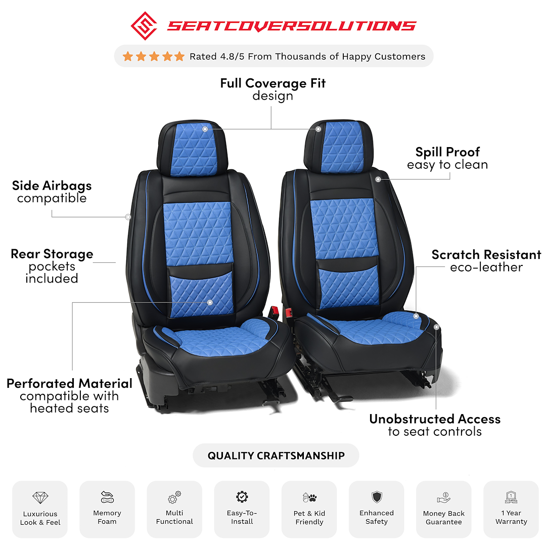 Seat CVR SOL Scratch Resistant Eco-Leather Seat Cover FFFBB - Black Blue Bundle Frnts