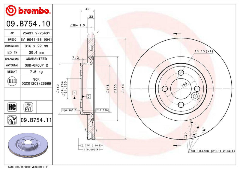 Brembo Components Not Hazardous To Health Brake Rotor 09B75411C02 - Disc