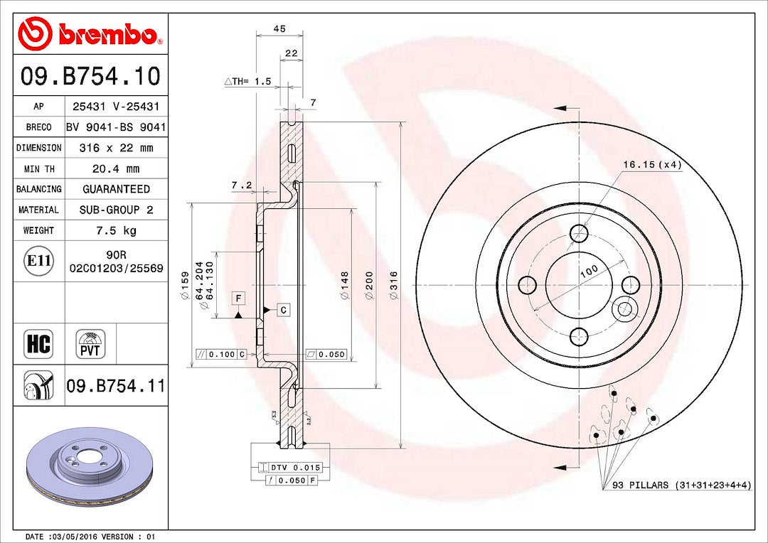 Brembo Components Not Hazardous To Health Brake Rotor 09B75411C02 - Disc