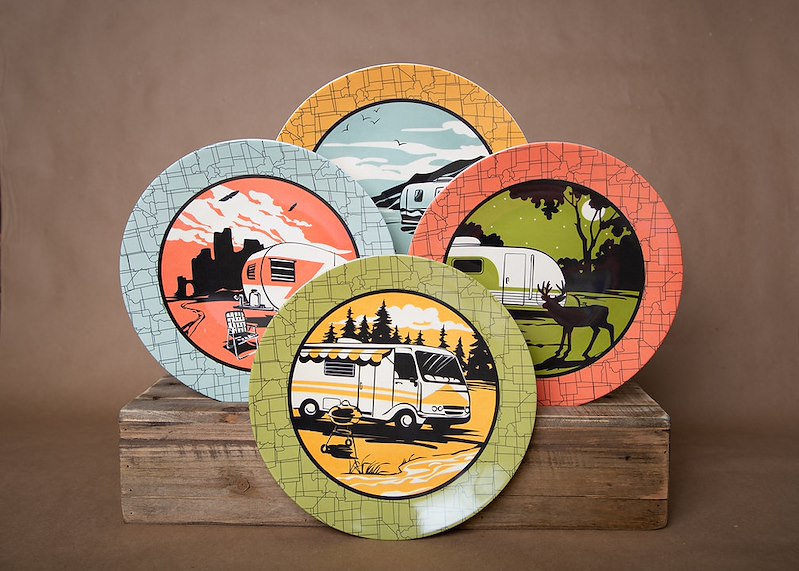 Camp Casual Dinnerware: Melamine Plates & Bowls Set - 12-Piece Dish Set for Indoor & Outdoor Dining - BPA Free, Top Shelf Dishwasher Suitable Dinnerware Set - Sturdy Melamine Dinnerware Sets - Camping Dishes by Camp Casual