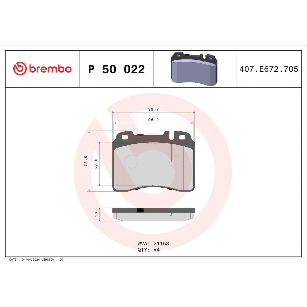 Brembo Premium Low-Met OE Equivalent Pad Brake Pad P50022 - Disc Set