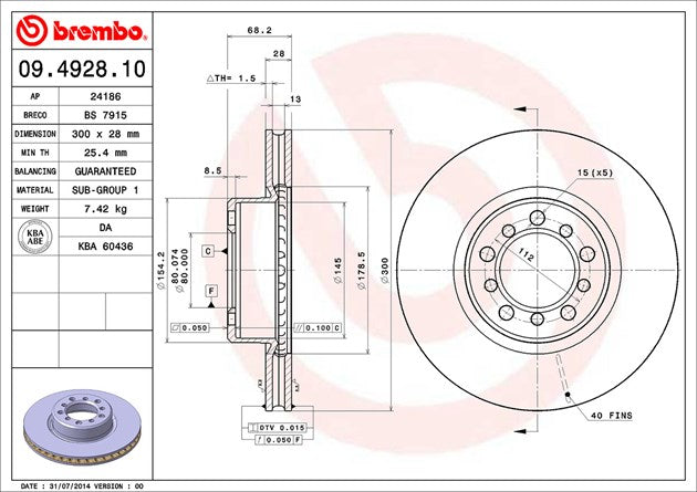 Brembo 09492810C02 Brake Rotor