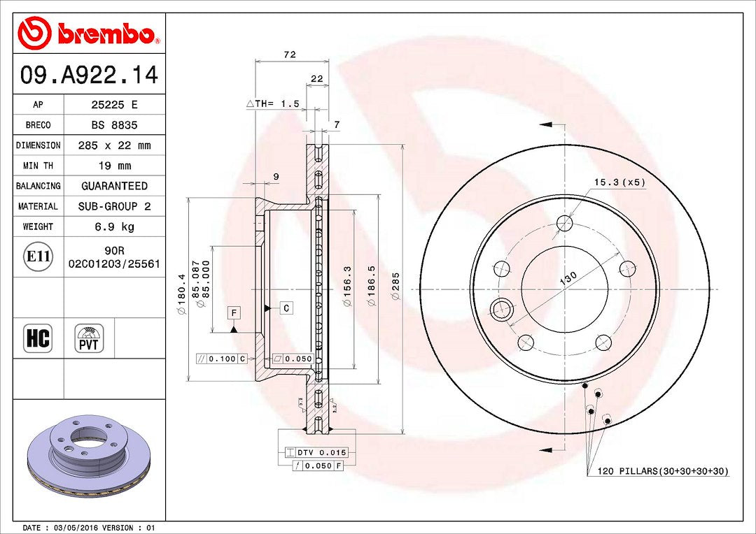 Brembo Components Not Hazardous To Health Brake Rotor 09A92214C02 - Disc