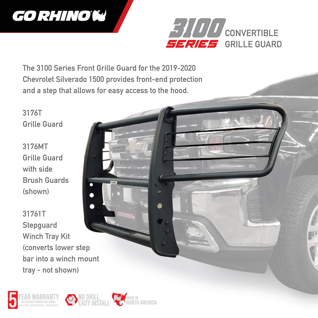 GO Rhino Patented Built In Step Grille Guard 3176MT - 3000 Extreme Series Stepguard Cen