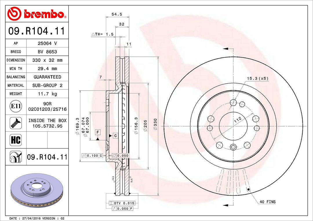 Brembo Components Not Hazardous To Health Brake Rotor 09R10411C02 - Disc