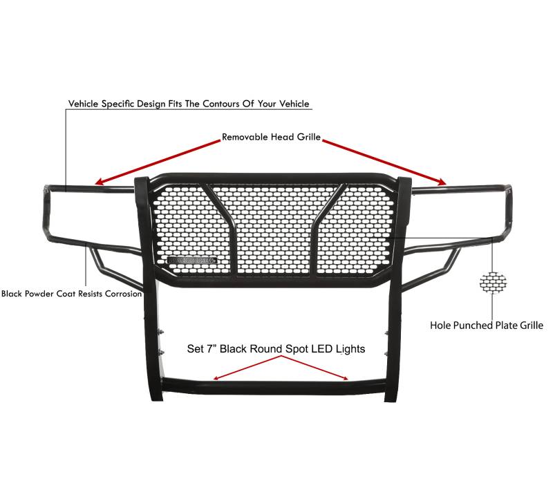 Black Horse Patent Approved Grille Guard RU-Totu22-B-PLB - Black Rugged HD Kit
