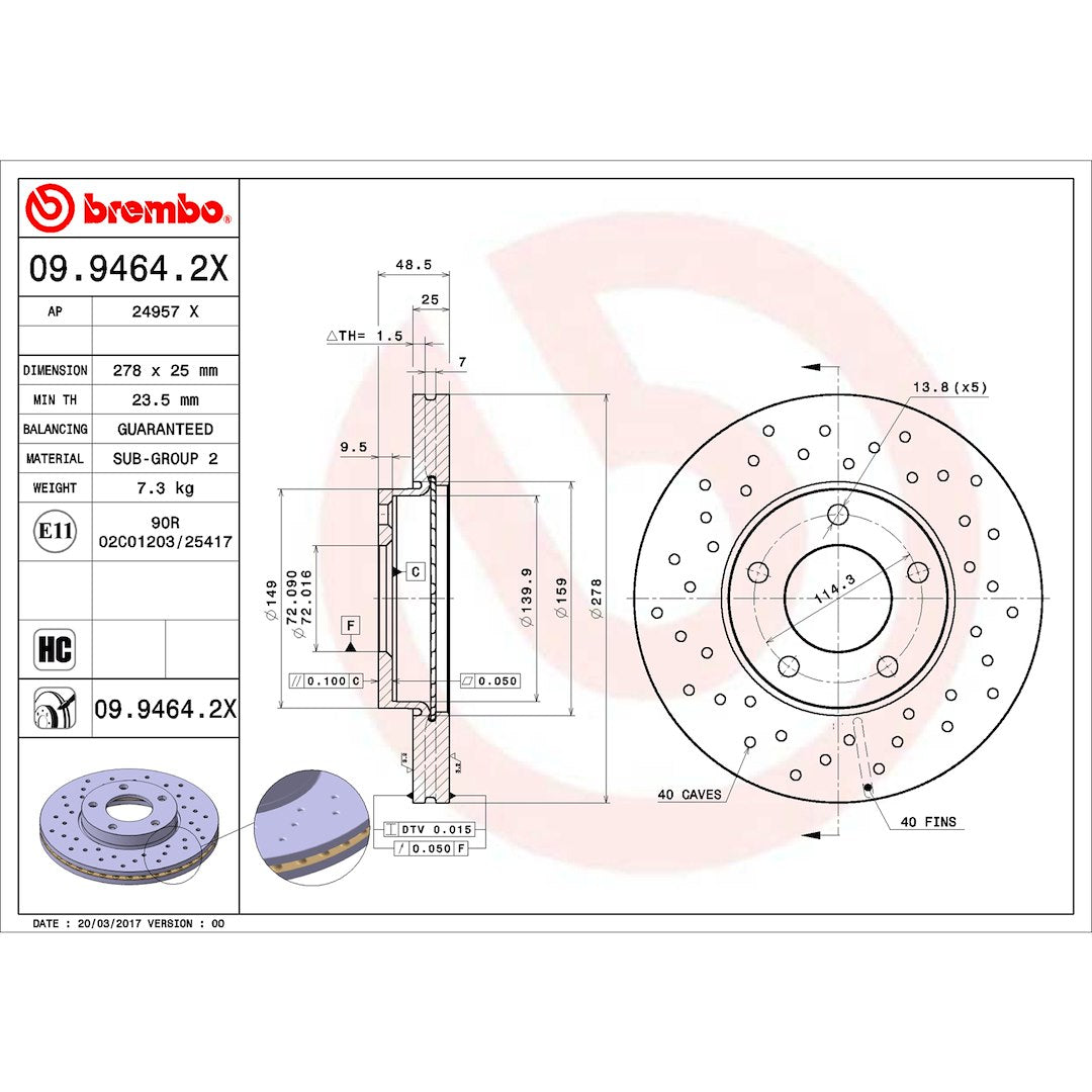 Brembo 09.9464.2X Brake Rotor