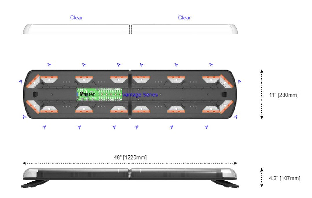 Ecco Elect Features Polycarbonate Lens Warning Light 12-50087-ES - 48 Led Lightbar 16 Amber Modules