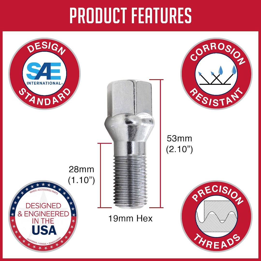 Revolution High Quality Precise Threads Lug Bolt 86K549-28 - Blt 19MM 12 1.2X28 20