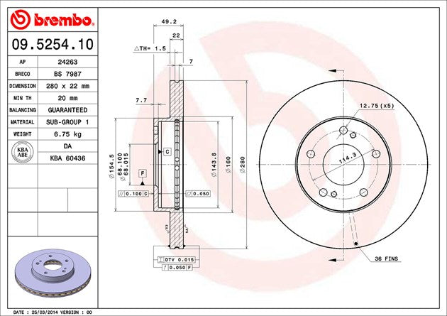 Brembo 09525410C02 Brake Rotor