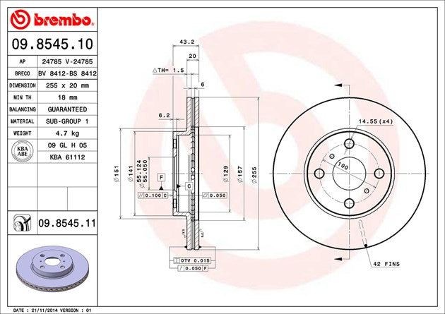 Brembo 09854511C02 Brake Rotor