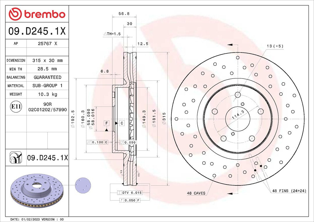 Brembo 09D2451XC02 Brake Rotor