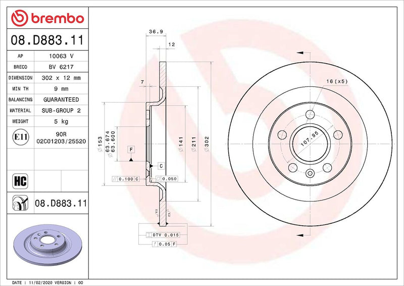 Brembo Rust-Resistant Coating Brake Rotor 08D88311C02 - Disc