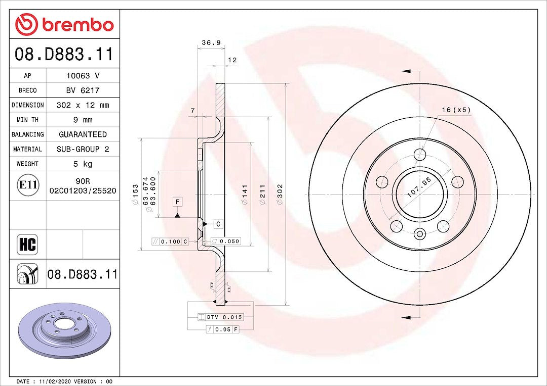 Brembo Rust-Resistant Coating Brake Rotor 08D88311C02 - Disc