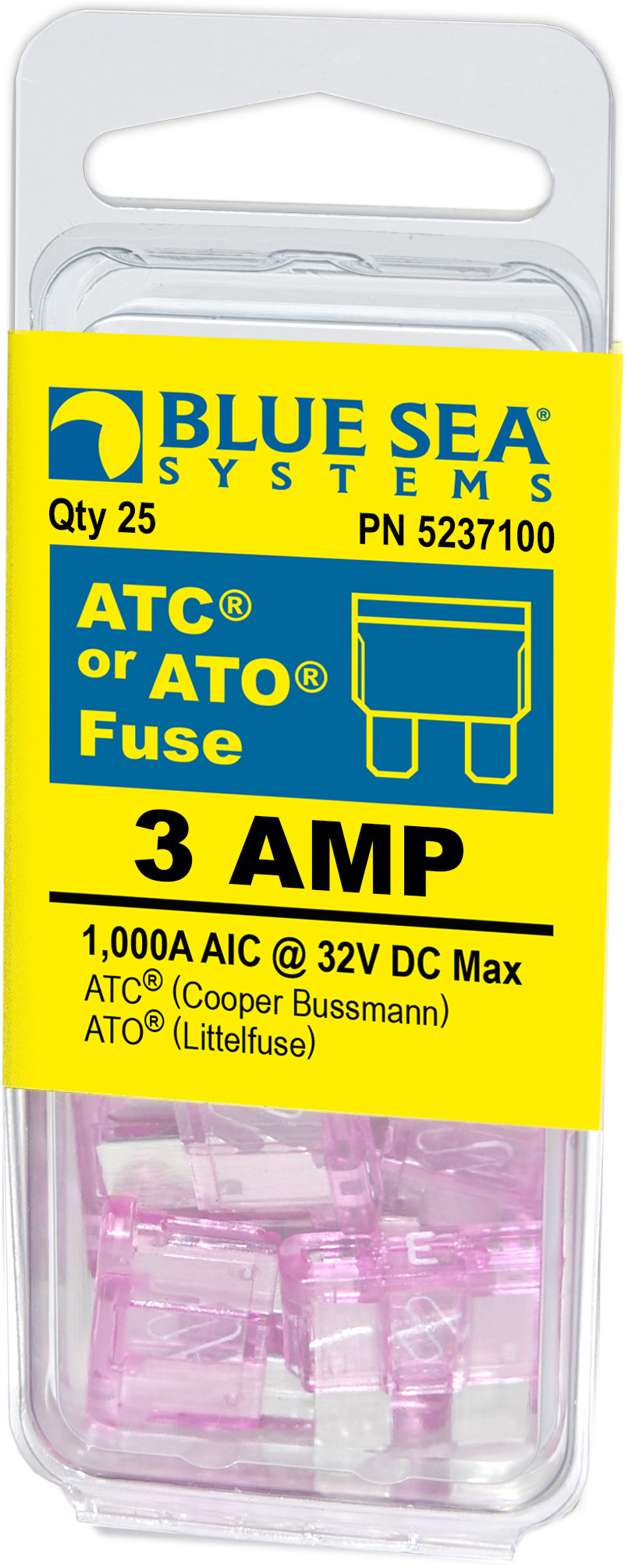 Blue SEA 5237100-BSS - Fuse ATO ATC 3A Pack 25