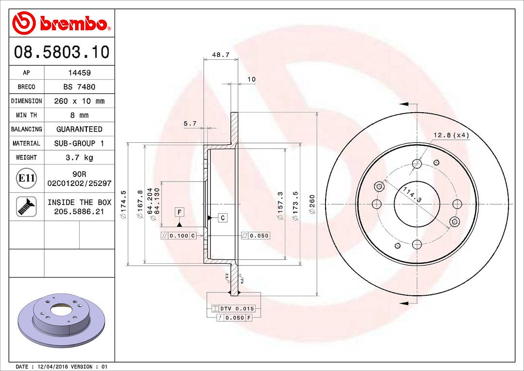 Brembo Components Not Hazardous To Health Brake Rotor 08580310C02 - Disc