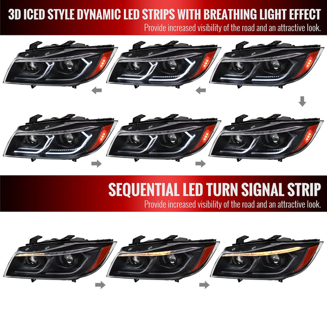 Spec-D Tunin Sequential Turn Signal Function Headlight Assembly 2LHP-E9005JM-G2-RS - Series Sedan Projector Headlights