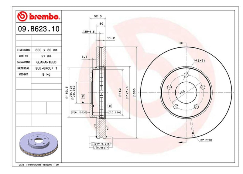 Brembo Components Not Hazardous To Health Brake Rotor 09B62310C02 - Disc