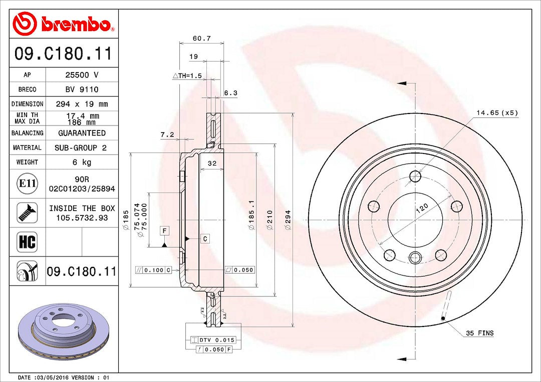 Brembo Components Not Hazardous To Health Brake Rotor 09C18011C02 - Disc
