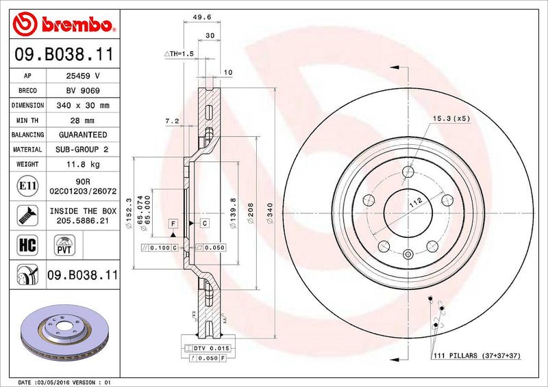 Brembo Components Not Hazardous To Health Brake Rotor 09B03811C02 - Disc