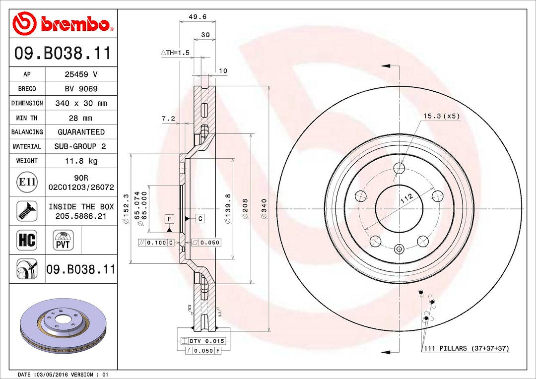 Brembo Components Not Hazardous To Health Brake Rotor 09B03811C02 - Disc