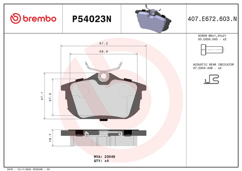 Brembo Premium Low-Met OE Equivalent Pad Brake Pad P54023N - Disc Set
