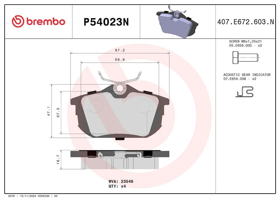Brembo Premium Low-Met OE Equivalent Pad Brake Pad P54023N - Disc Set