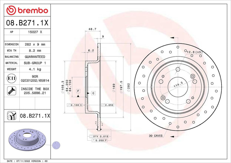 Brembo 08B2711XC02 Brake Rotor