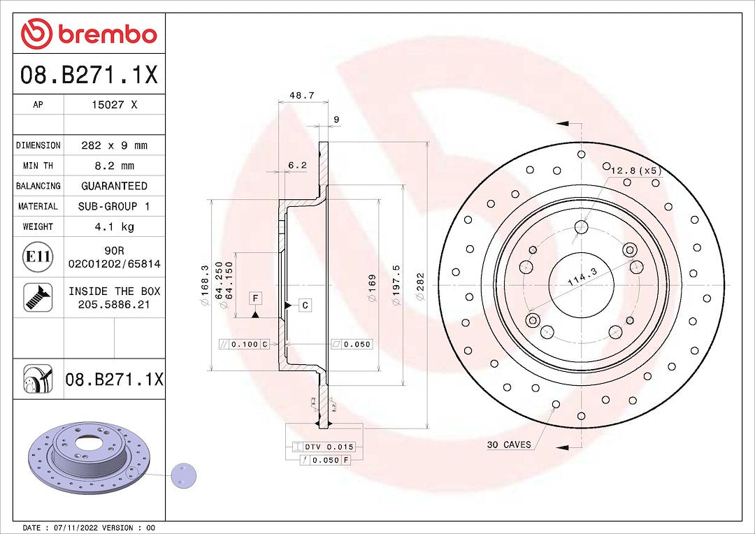 Brembo 08B2711XC02 Brake Rotor