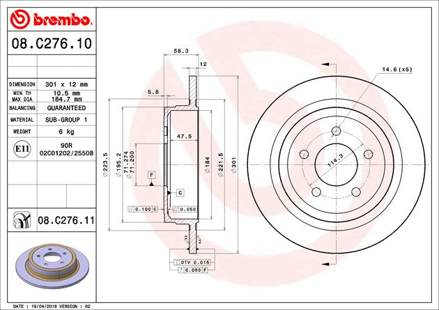 Brembo Components Not Hazardous To Health Brake Rotor 08C27611C02 - Disc