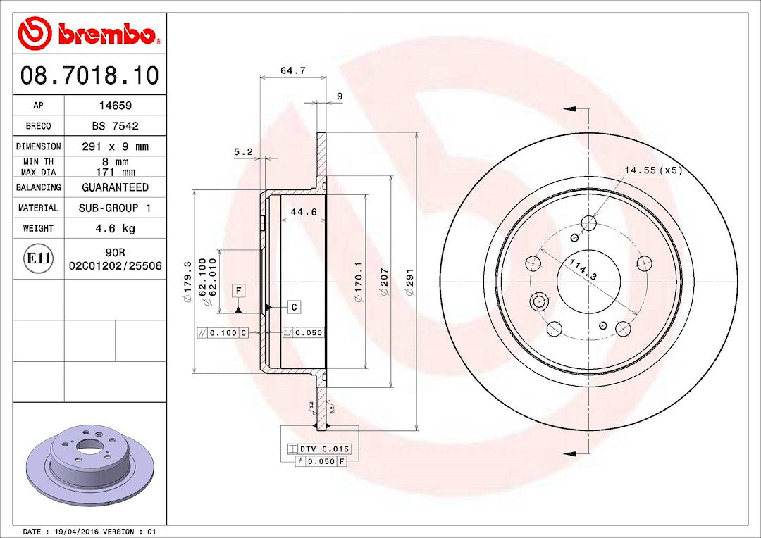 Brembo Components Not Hazardous To Health Brake Rotor 08701810C02 - Disc
