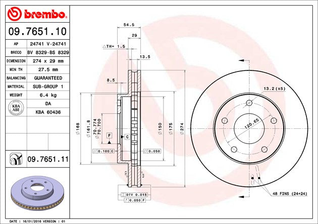 Brembo 09765111C02 Brake Rotor