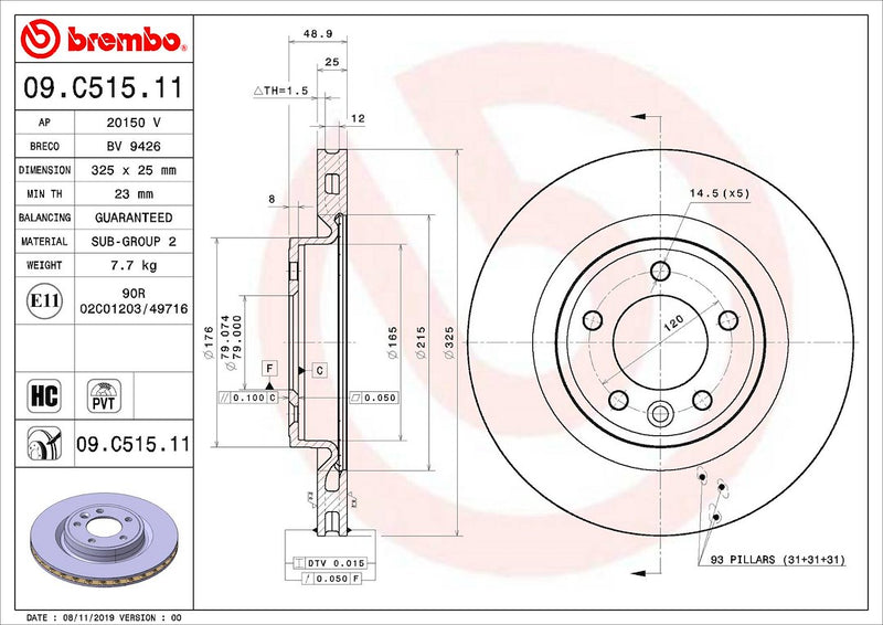 Brembo Components Not Hazardous To Health Brake Rotor 09C51511C02 - Disc