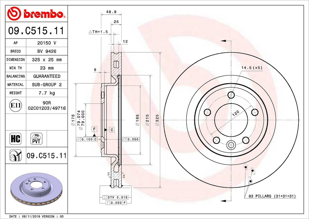 Brembo Components Not Hazardous To Health Brake Rotor 09C51511C02 - Disc