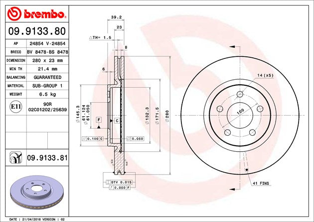 Brembo 09913381C02 Brake Rotor