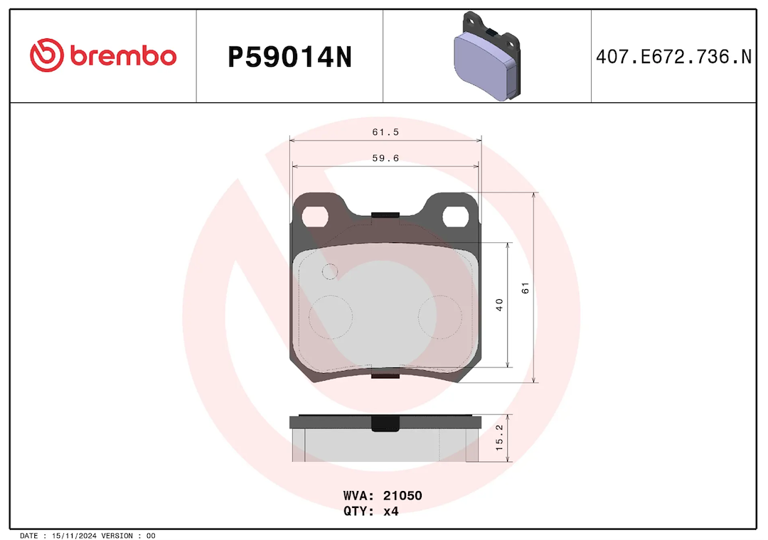 Brembo Premium Low-Met OE Equivalent Pad Brake Pad P59014N - Disc Set