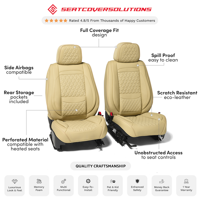 Seat CVR SOL Scratch Resistant Eco-Leather Seat Cover Fffbe - Beige Bundle Frnts