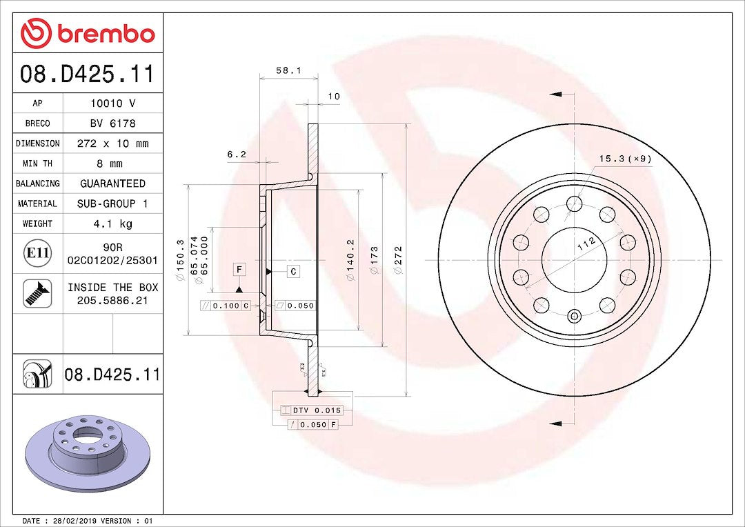 Brembo 08D42511C02 Original Equipment Standard - Brake Disc