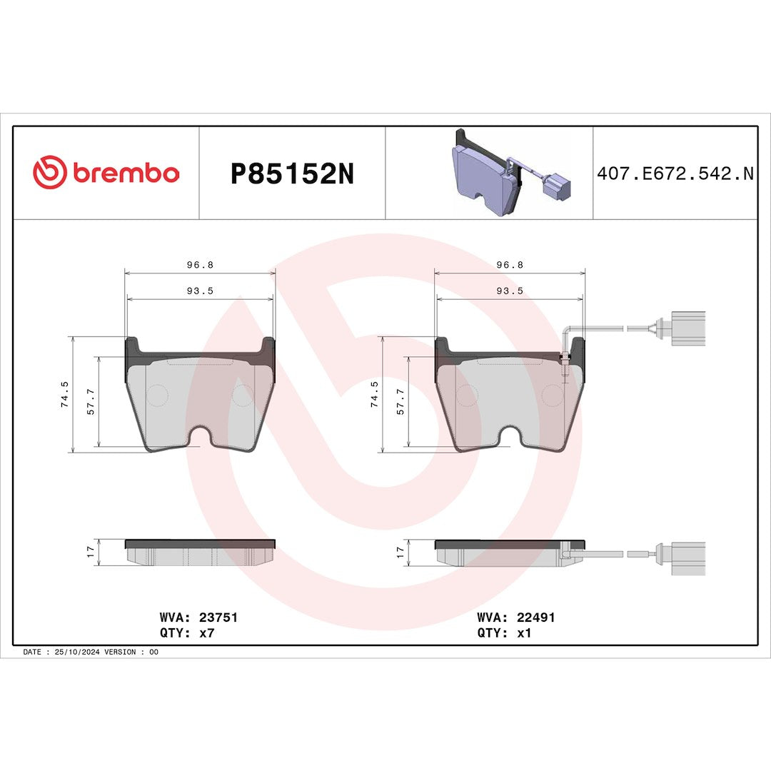 Brembo Premium Low-Met OE Equivalent Pad Brake Pad P85152N - Disc Set