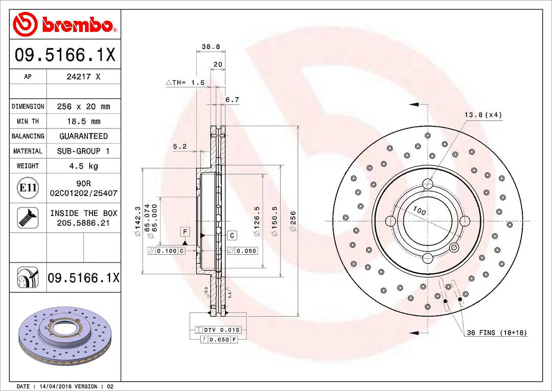 Brembo 0951661XC02 Brake Rotor