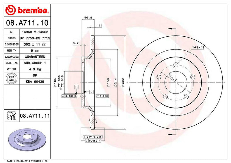 Brembo Components Not Hazardous To Health Brake Rotor 08A71111C02 - Disc